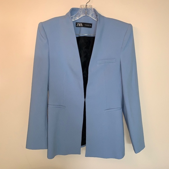 Zara Bloggers Fav Lapelless Fitted Blazer Blue M - Picture 2 of 16